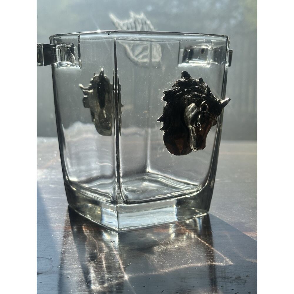Vintage Arthur Court Equestrian Horse Head Ice Bucket French Glass Barware MCM